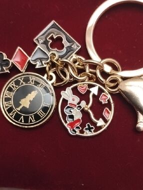 Gold-Tone Alice in Wonderland Charm Keychain  With Gift Pouch